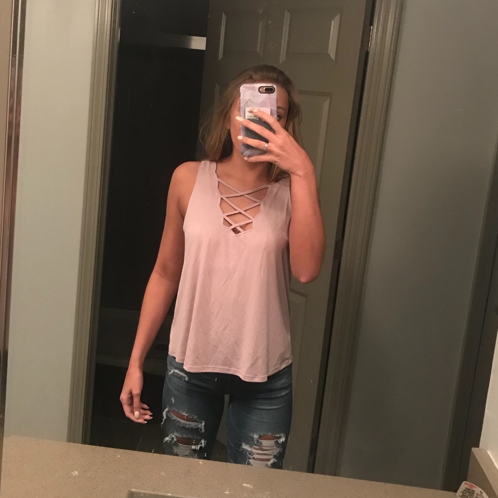 light pink cross cross tank top - american eagle